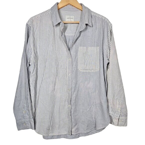American Eagle Striped Button-Up Shirt Blue White Cotton Blend Women's M - Picture 1 of 8